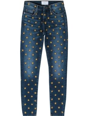 Current/Elliott “The Stiletto” skinny jeans. Medium wash, Star-embroidered.